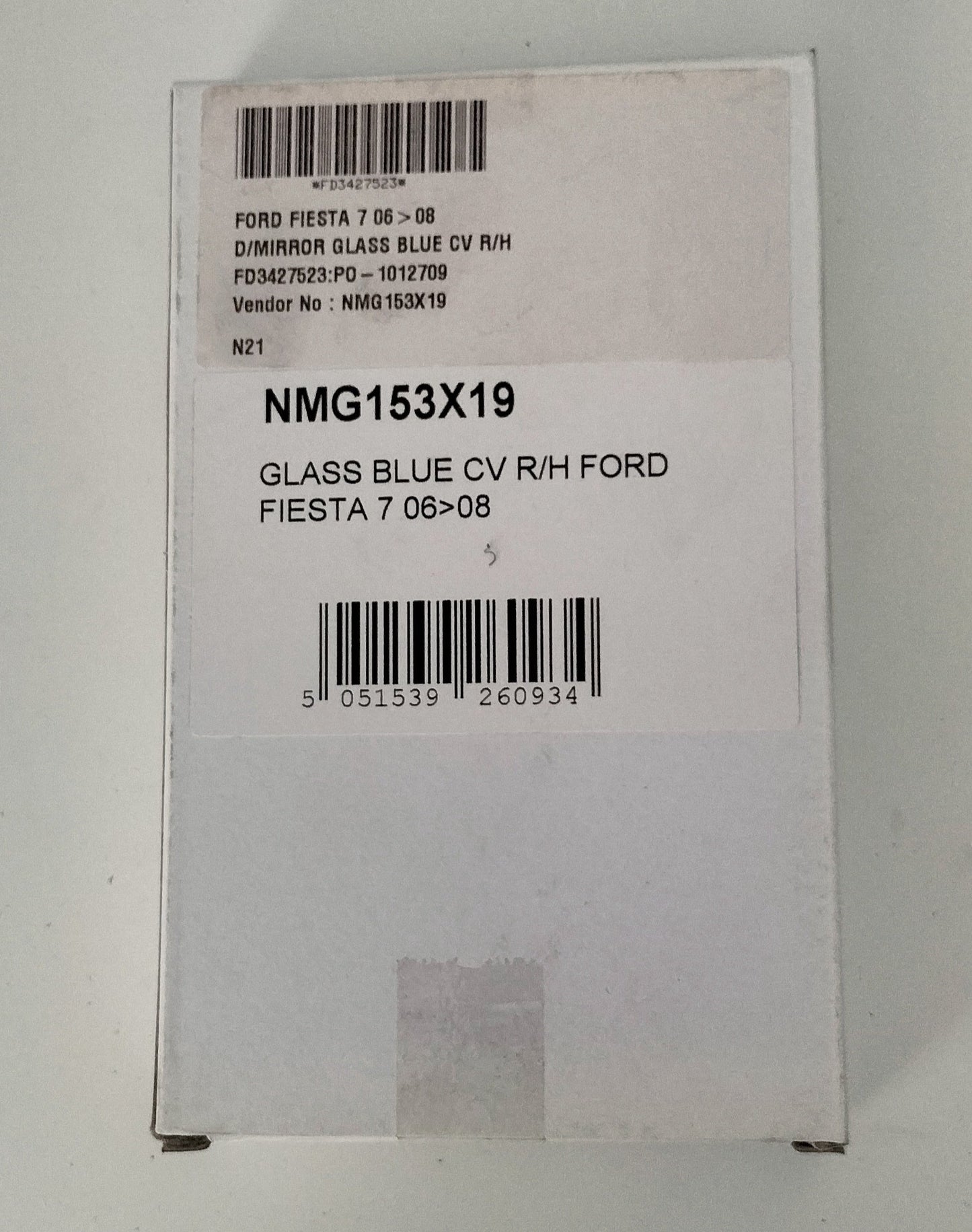 Wing Mirror Glass - Ford Fiesta 7 2006-2008 includes backing plate - Glass Blue CV R/H - NMG153X19