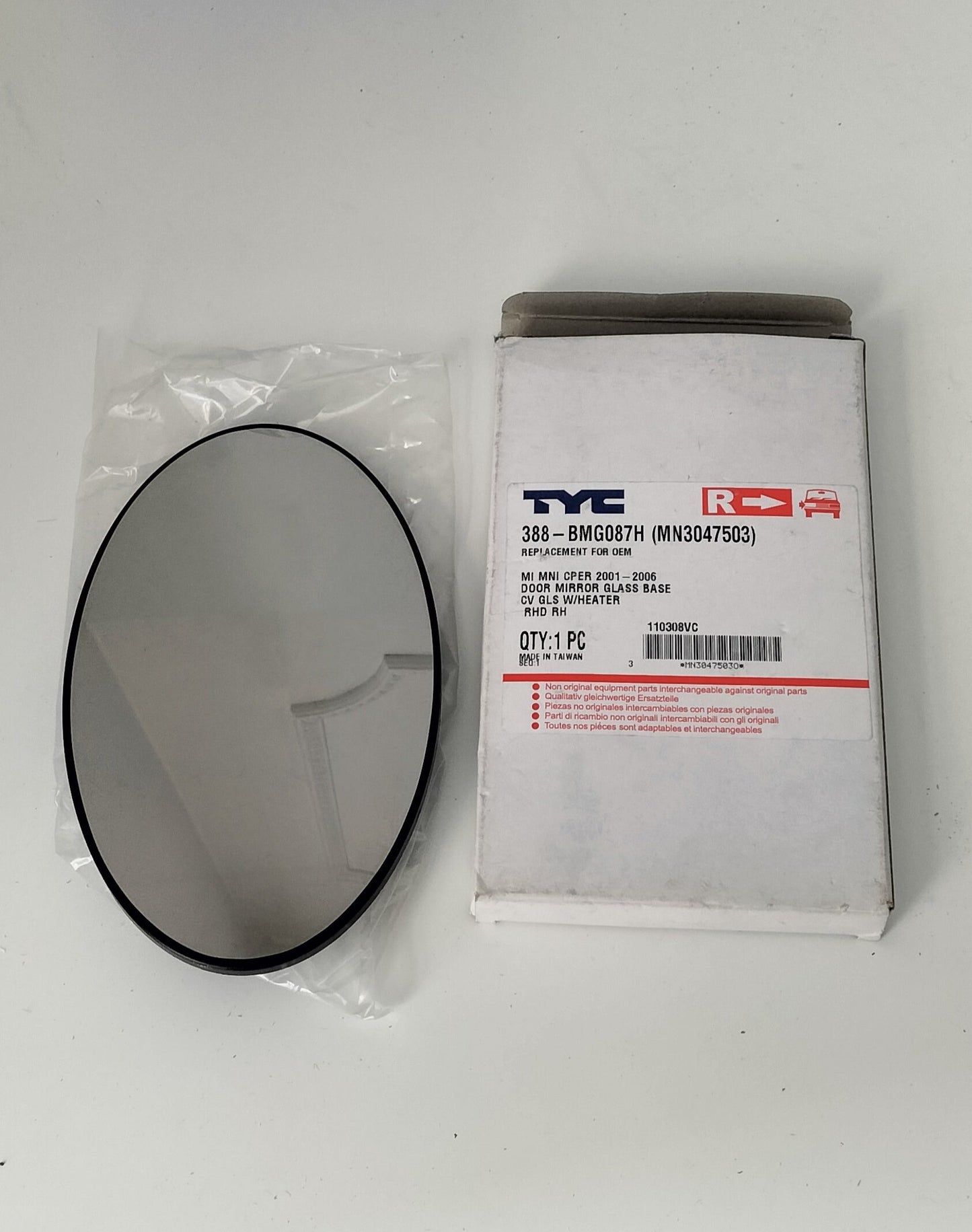 Wing Mirror Glass TYC - MI Mini Cooper 2001-2006 - CV Heated R/H 388-BMG087H (MN3047503)