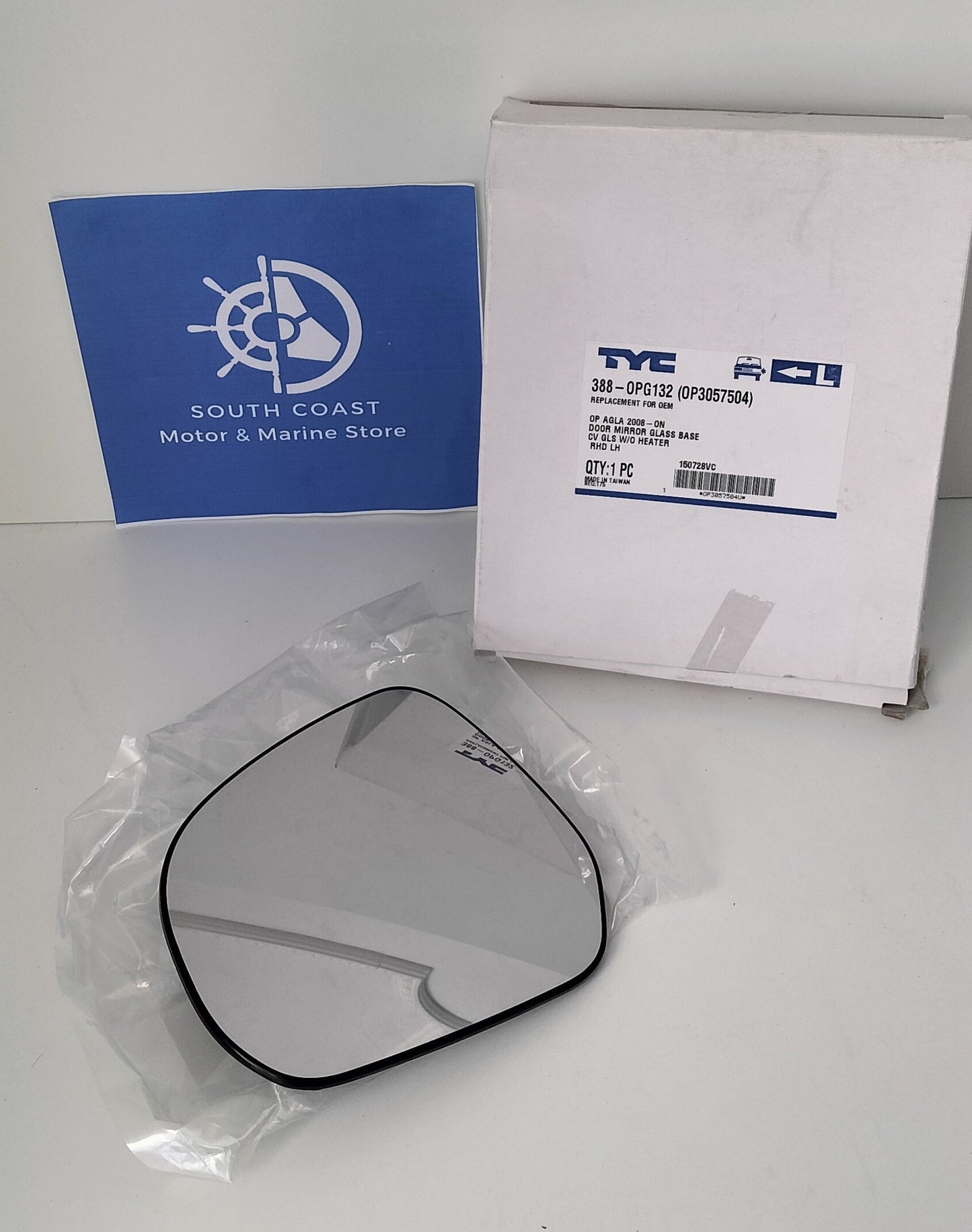 Wing Mirror Glass TYC - Opel Agila 2008 includes backing plate - CV L/H - 388 - OPG132 (OP3057504)