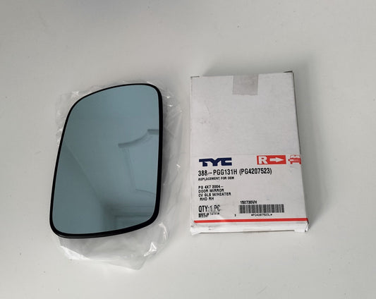 Wing Mirror Glass TYC - Peugeot 407 2004 including backing plate - CV Heat R/H - 388-PGG131H (PG4207523)