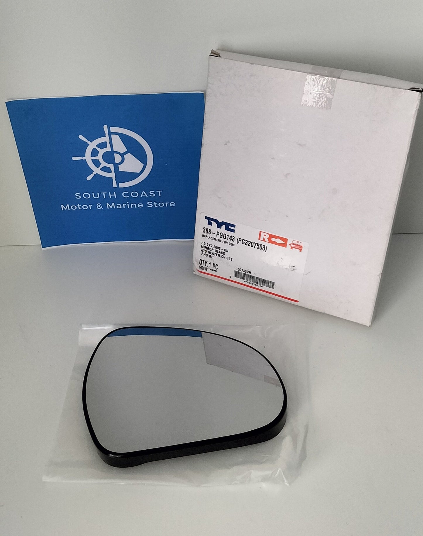 Wing Mirror Glass TYC- Peugeot 207 2006 Including backing plate - CV GLS R/H - 388-PGG143 (PG3207503)