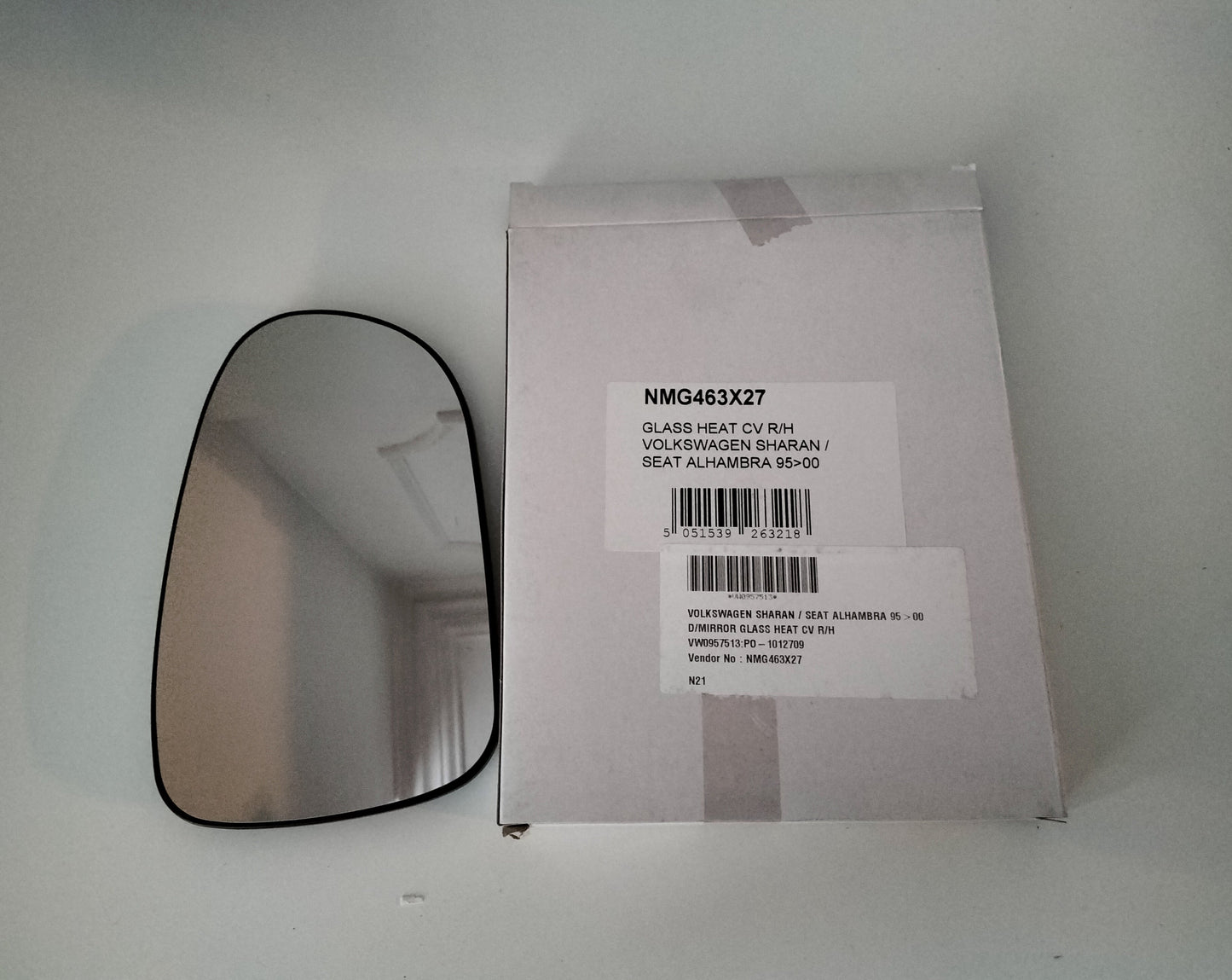 Wing Mirror Glass - Volkswagen Sharan/Seat Alhambra 1995-2000 - Heater CV R/H - VW0957513: PO-1012709 - NMG463X27